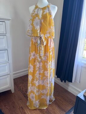 Adrianna Papell Mustard Yellow Floral Dress